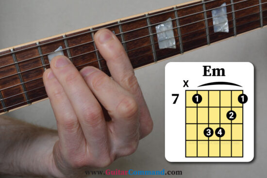E minor guitar chord barre diagram