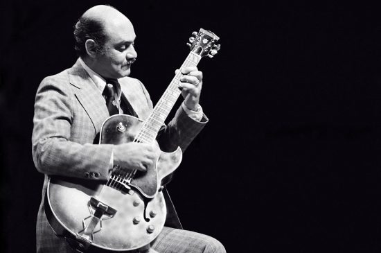 Joe Pass playing a Gibson ES-175 archtop guitar