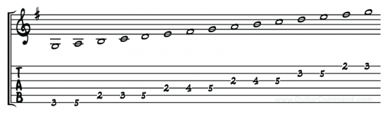 2 octave G major scale ascending