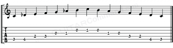 C Double Harmonic Scale TAB 1 Octave