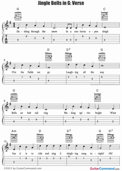 Jingle Bells Chords &amp; Tab For Guitar, Music And Lyrics