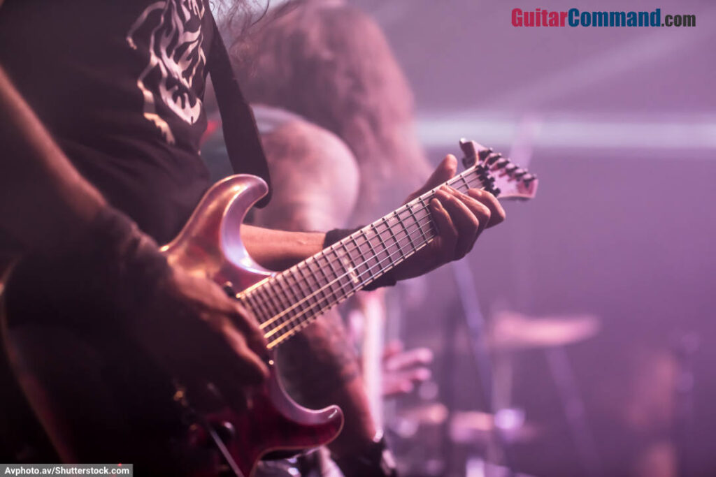 Superstrat Guitar Being Played in Gig